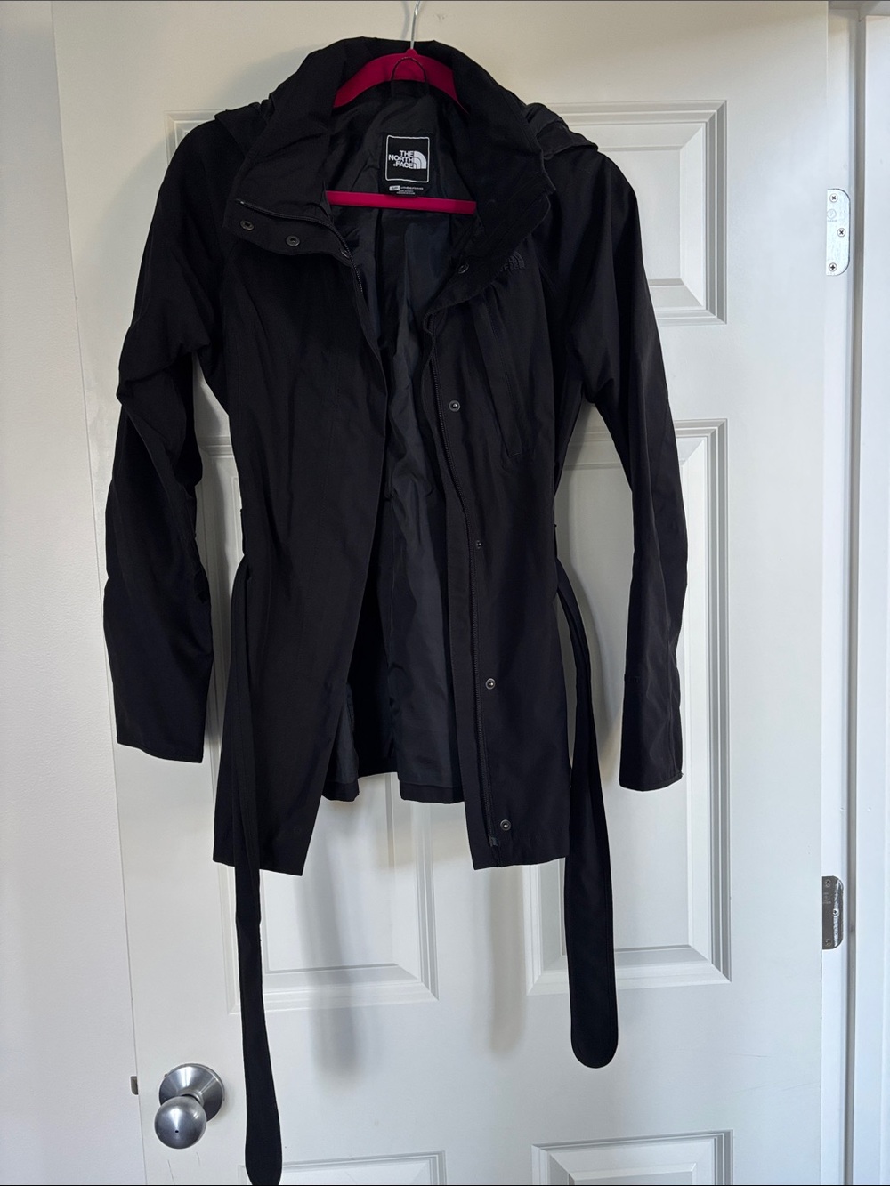 The North Face Women's Black Hooded Rain Jacket with Belt